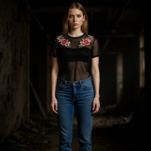 Day G Black Sheer Bodysuit with Floral Embroidery Size Large